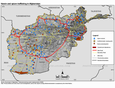 The level of heroin and opium trafficking in Afghanistan