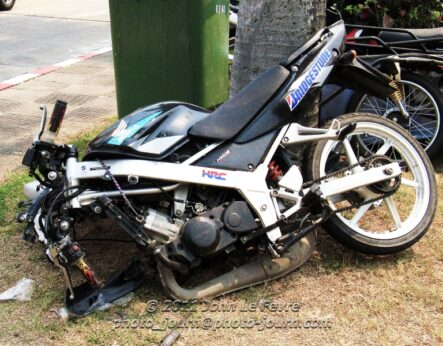 The rider of this motorbike suffered serious injuries after a high speed crash in Chiang Mai