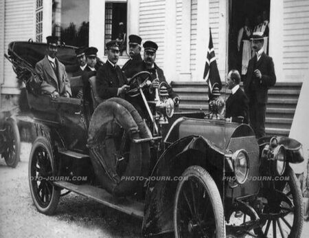 King Chulalongkorn (Rama V) in his Mercedes-Simplex during a tour of Norway. Date unknown 