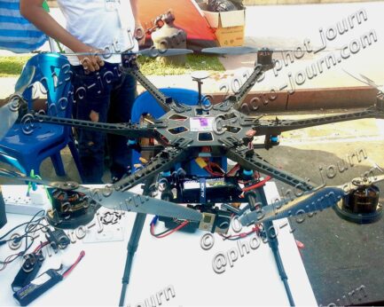 A hexocopter with a GoPro 3 used by T News TV Thai Live