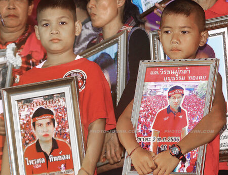 The sons of (L to R) Paisol Tiplom (37) and Boontham Thongpui (47), killed in clashes during the 2010 red-shirt anti-government