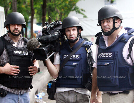 Necessary PPE on the streets of Bangkok where journalists are frequently targeted during protests