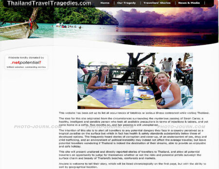 The landing page of Thailand Travel Tragedies