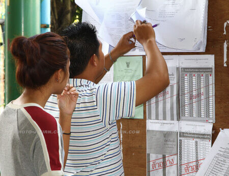 Voters verify their names on the 2014 Thailand general election electoral roll