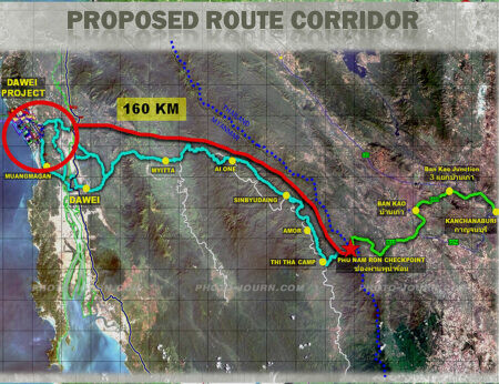 Proposed route corridor of Dawei SEZ project