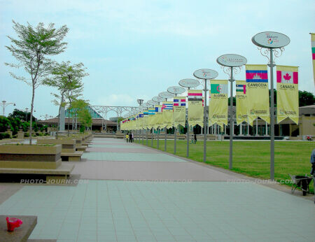 Countries flags lined up along the field of a new shopping center in Melaka in the campaign to promote tourism