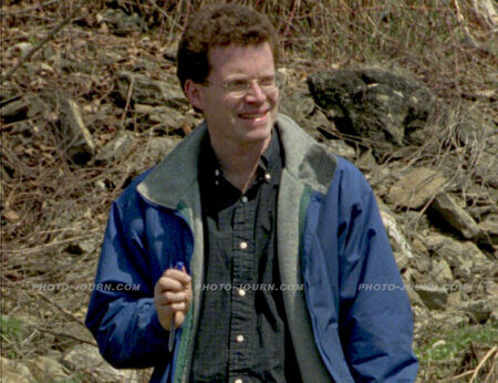 A 1996 file photo of The New York Times journalist, David Rhode at a mass grave site in Kravice, Bosnia.
