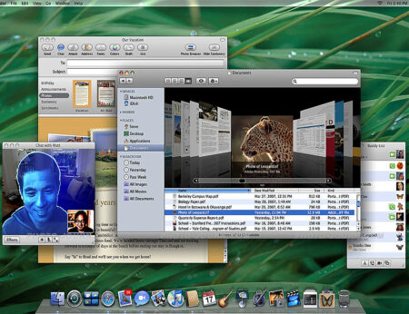OSX 10.5 allows users to create up to 16 different virtual desktop work areas Apple calls Spaces.