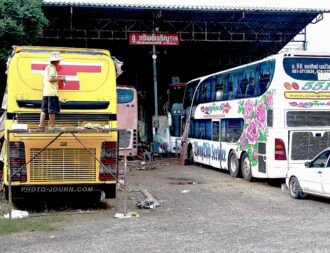 Small workshops such as this one in Nakhon Pathom are typical of those responsible for Thailand’s uniquely blinged out buses
